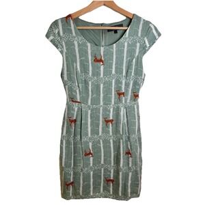 Deer Print Size Medium Mini Dress Green and White Birch Forest by Wish
